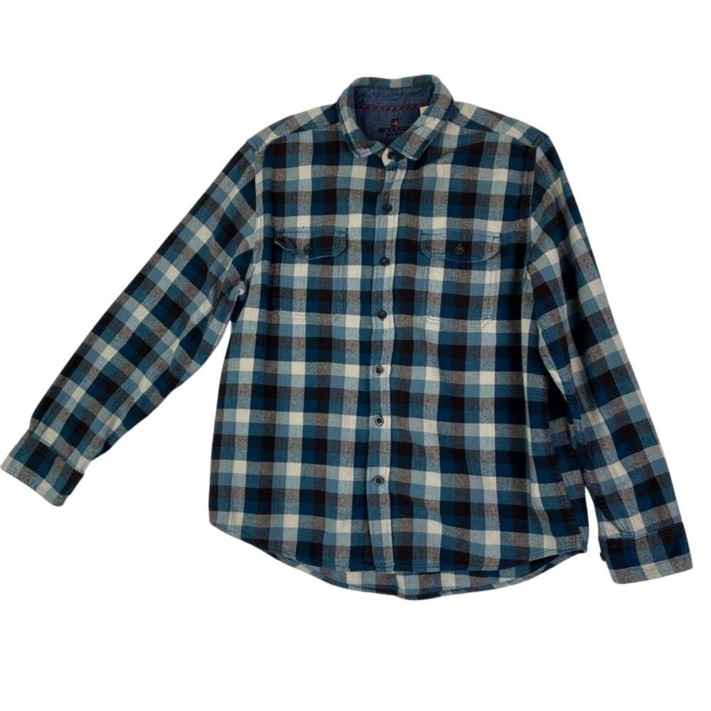Woolrich Shirt Mens Large Blue Shacket Flannel Button Up Country Casual
